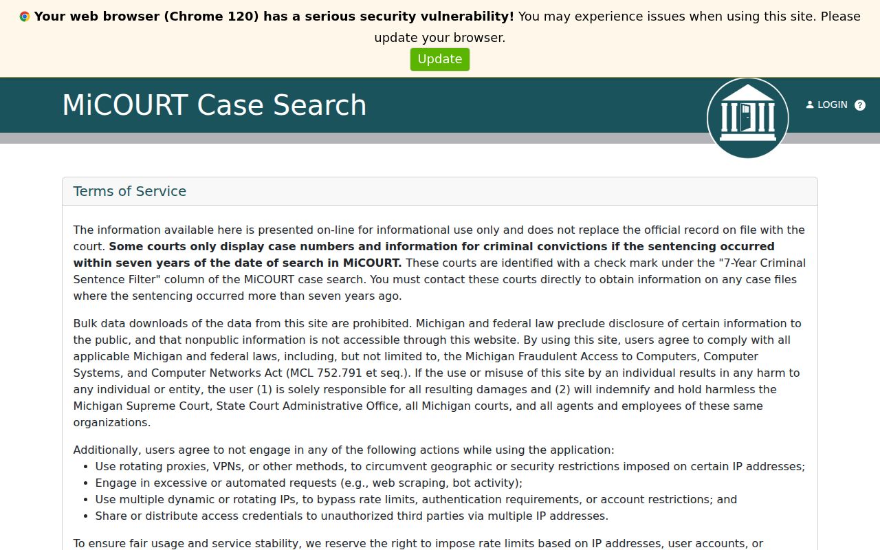 MiCOURT 54th Circuit Court search used for Caro felony records