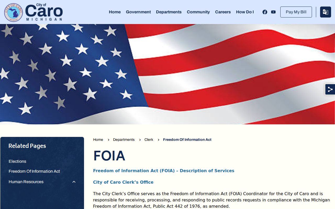 Official Caro FOIA information page for public record requests