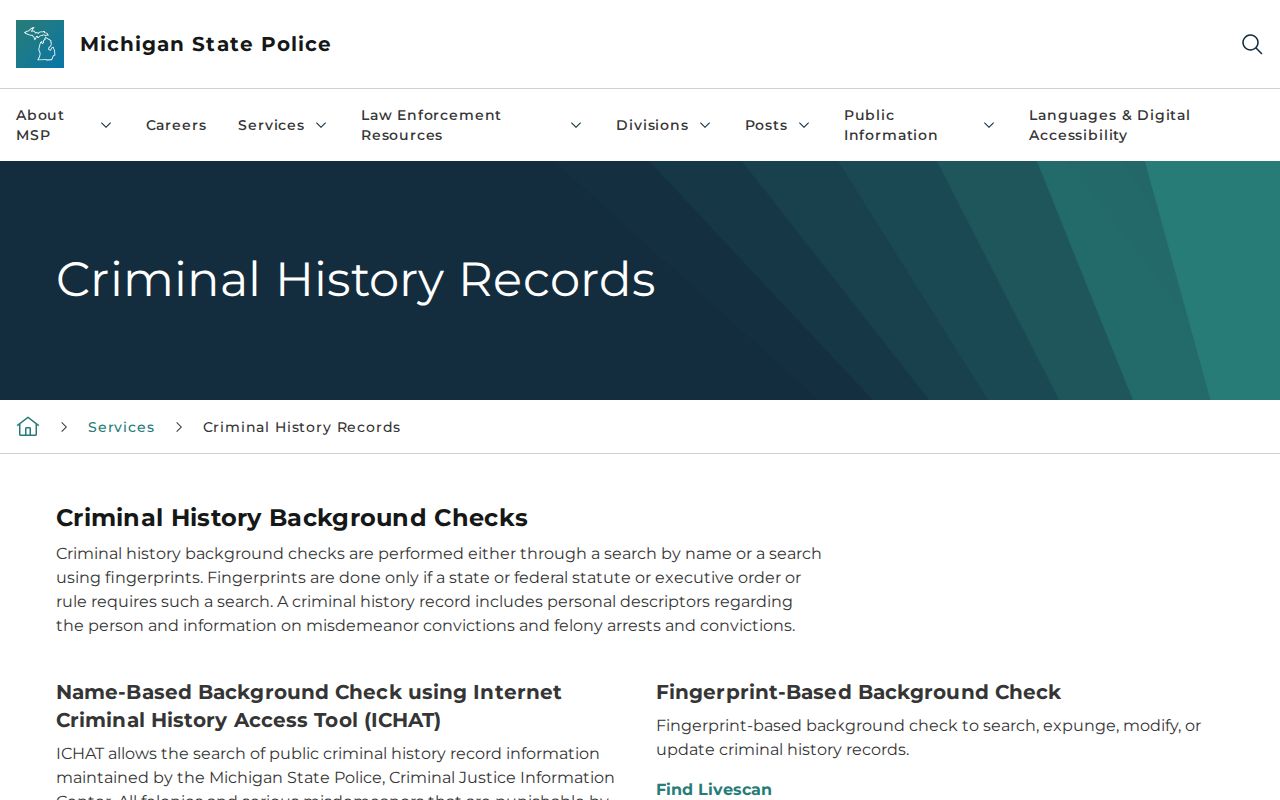 Tuscola County criminal history Michigan State Police records page
