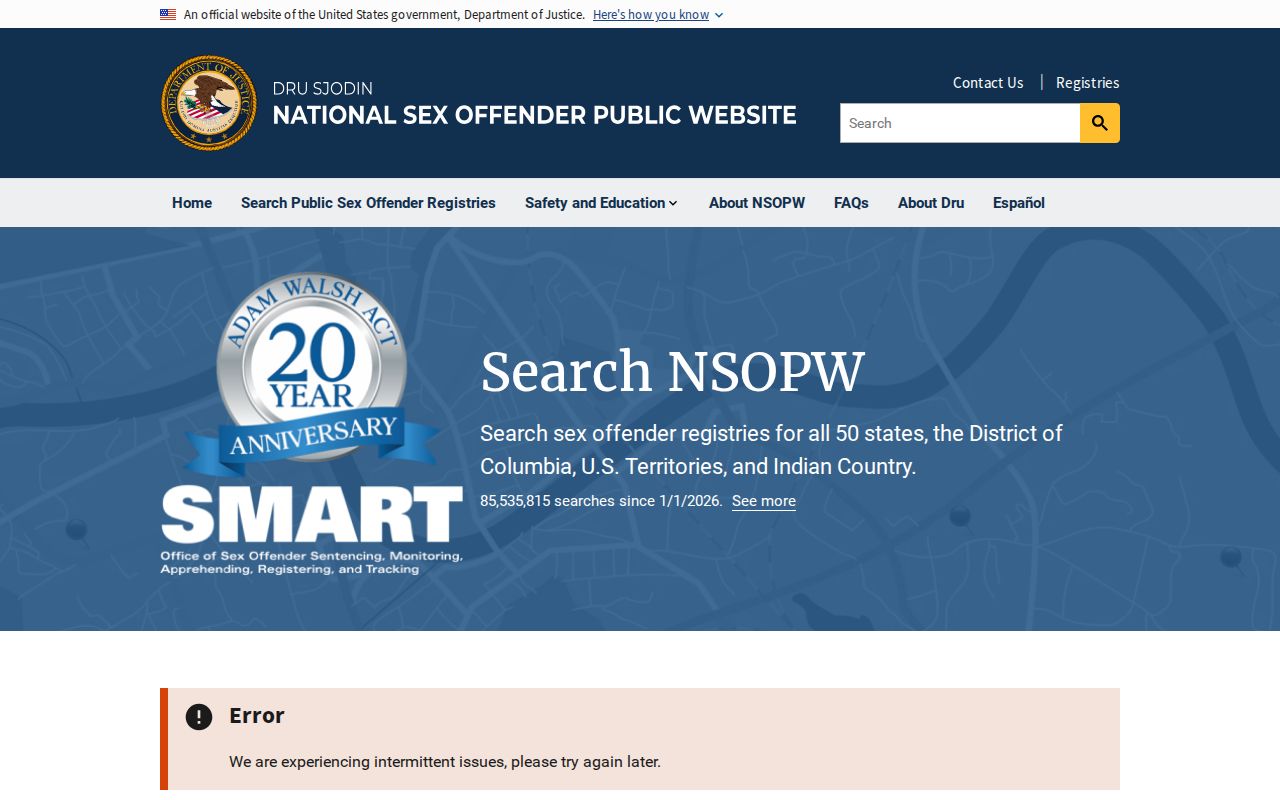 National Sex Offender Public Website search page