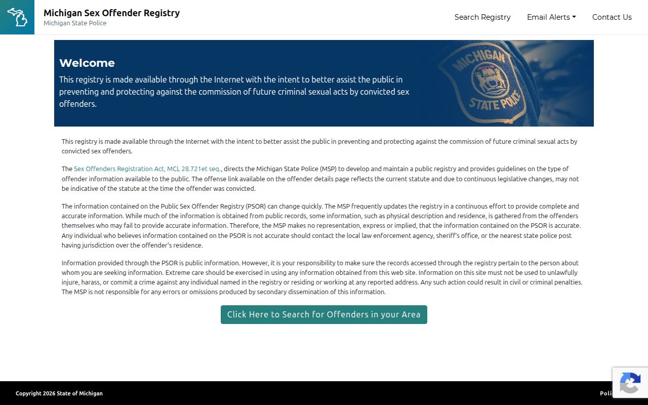 Michigan Public Sex Offender Registry search interface